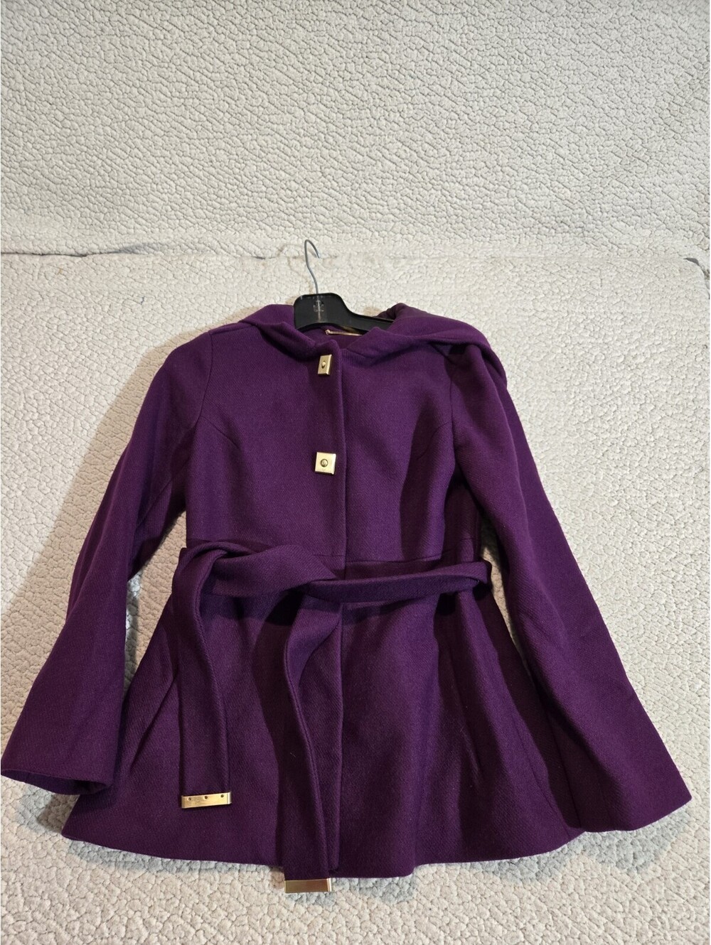 diane von furstenberg Wool Coat Sz 6 Purple Featuring Gold Logo Snap Buttons...